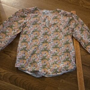 J. Crew Floral Keyhole Long-Sleeve Blouse